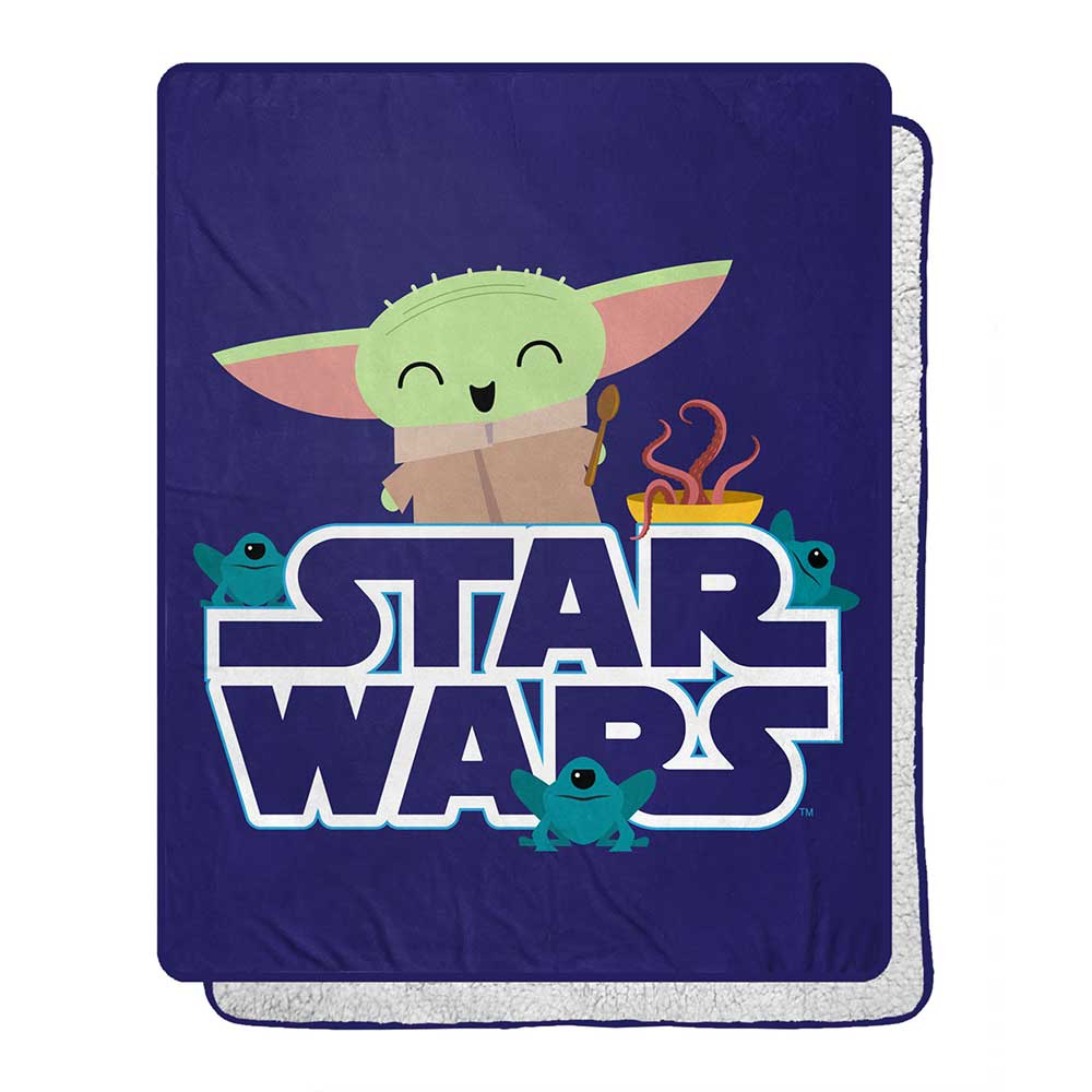 Disney Star Wars The Mandalorian Snack Is The Way Silk Touch Sherpa Throw Blanket 40x50 Inches