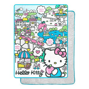 Sanrio Hello Kitty My Cute World Silk Touch Sherpa Throw Blanket, Twin Size Plush Layered Bedding Accessory, 60 x 80 Inches