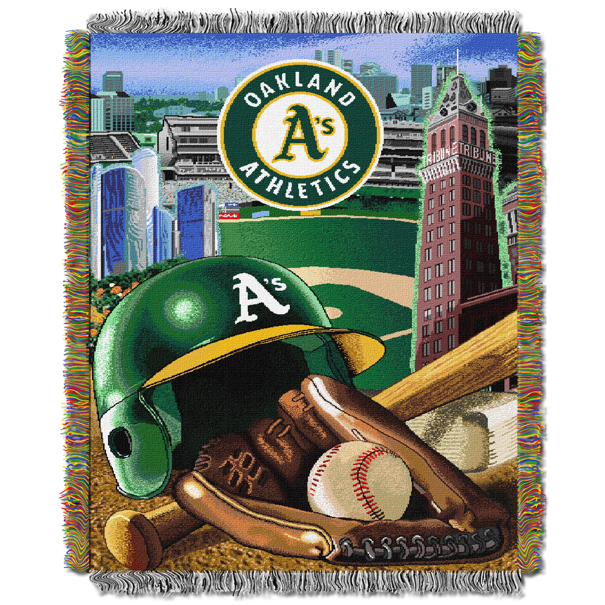 Biederlack Blanket shops Oakland A's Athletics Baseball MLB 55 x 77 Green Yellow White