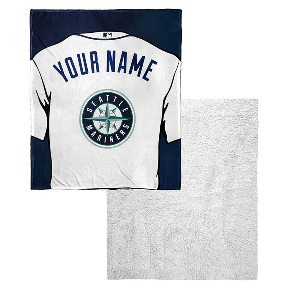 MLB Seattle Mariners Jersey Personalized Silk Touch Sherpa Throw Blanket 50x60 Inches