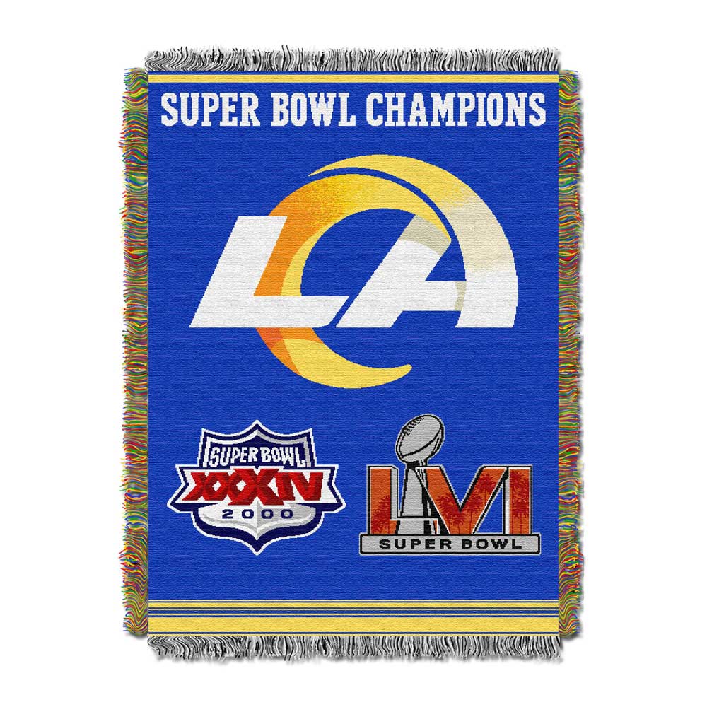 NFL Los Angeles Rams Commemorative Series 2x Champs Woven Tapestry Blanket 48x60 Inches