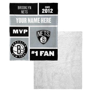 NBA Brooklyn Nets Colorblock Personalized Silk Touch Sherpa Throw Blanket 50x60 Inches