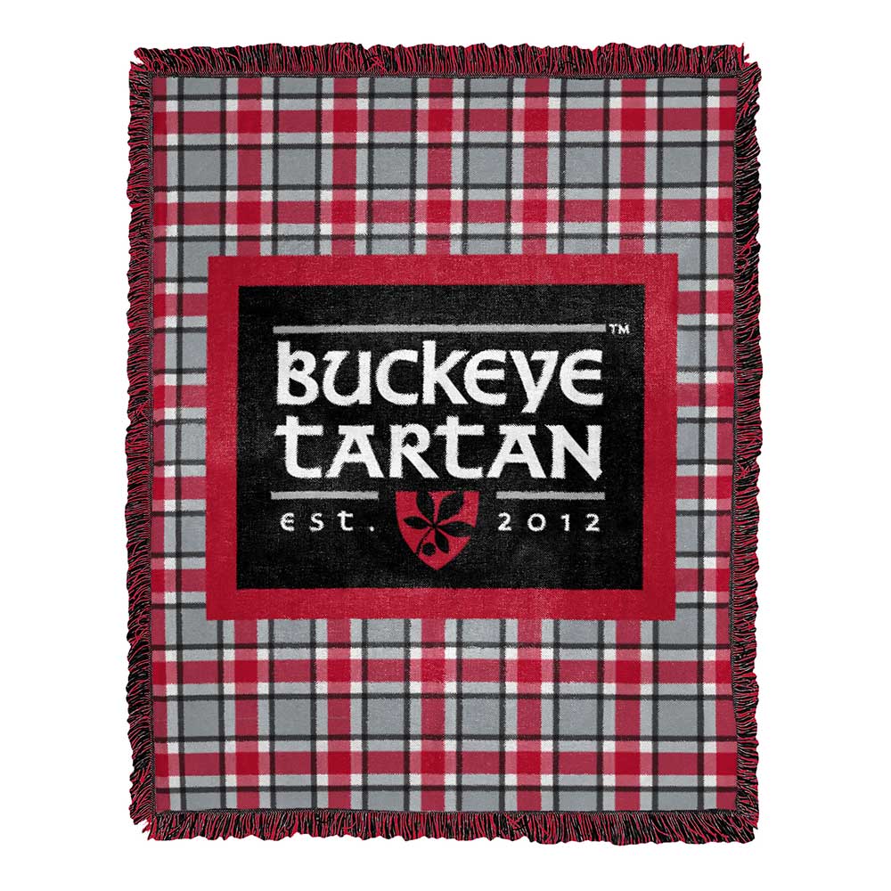 NCAA Ohio State Buckeyes Tartan  Woven Jacquard Throw Blanket 46x60 Inches