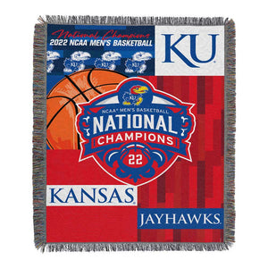 NCAA 2022 Men's Basketball Champs Kansas Jayhawks Woven Tapestry Throw Courtside