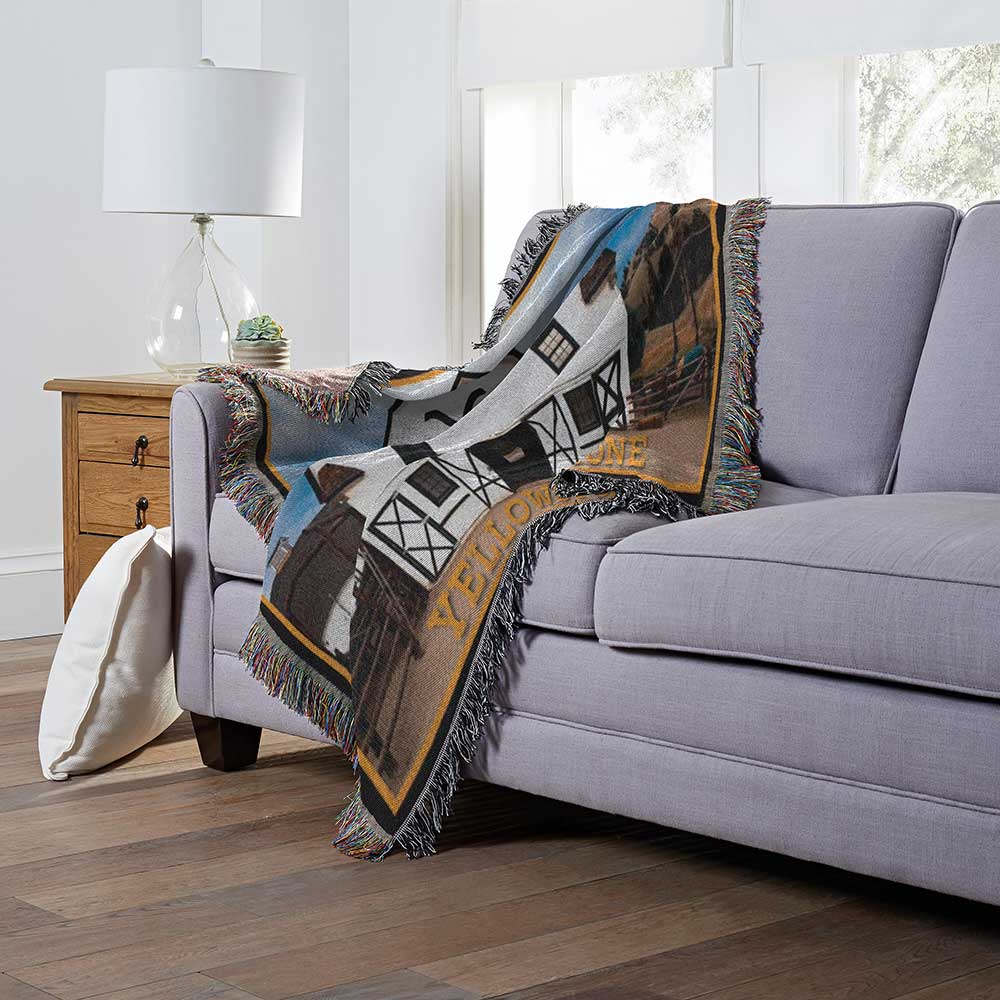 Paramount Yellowstone Dutton Barn Woven Woven Tapestry Throw Blanket 48x60 Inches