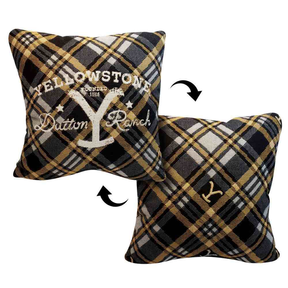 Paramount Yellowstone Rancher Plaid Double Sided Jacquard Throw Pillow 20x20 Inches