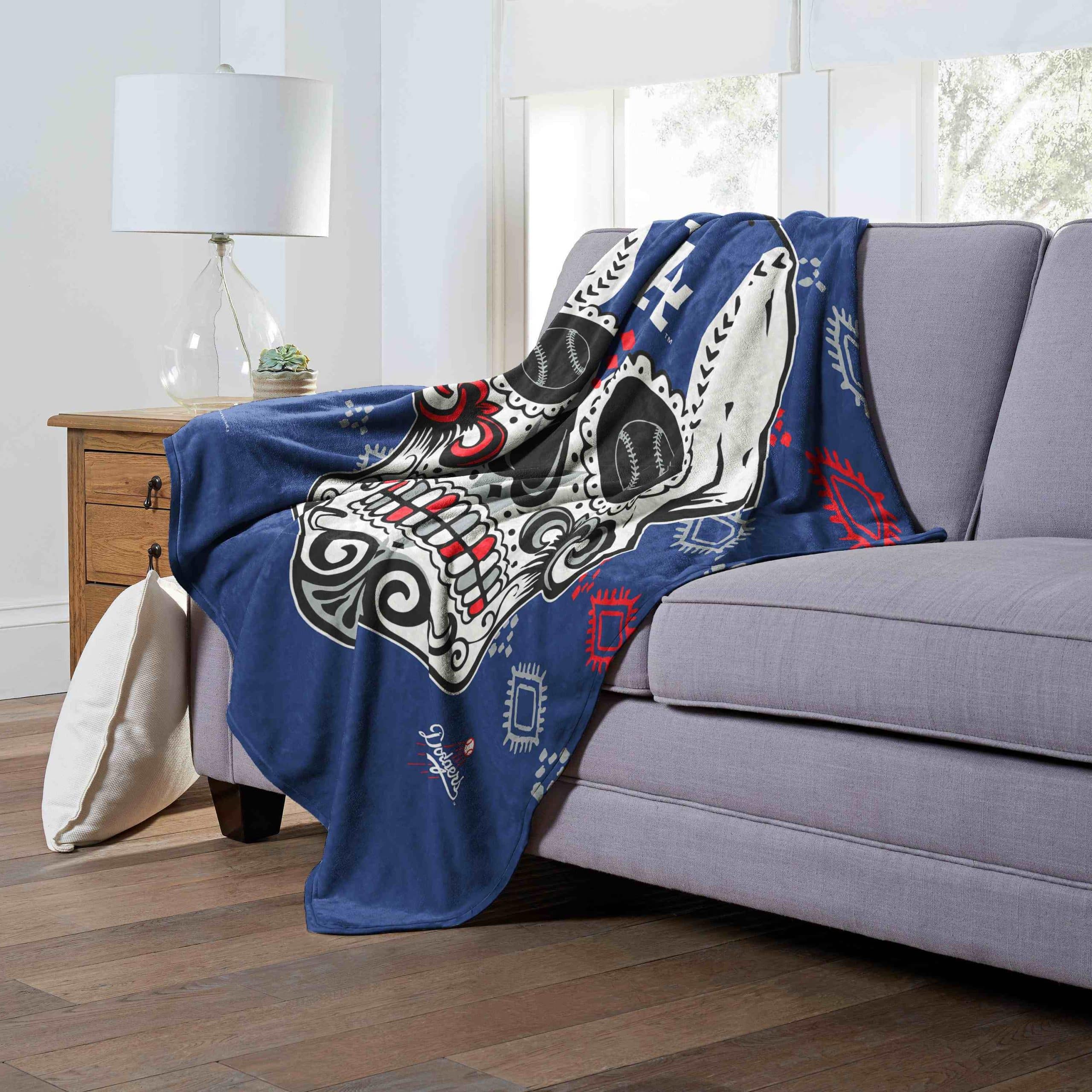 MLB Los Angeles Dodgers Candy Skull Silk Touch Throw Blanket 50x60 Inc