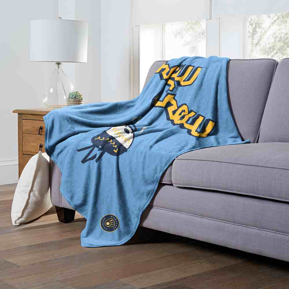 MLB Milwaukee Brewers Silk City Connect Touch Throw Blanket 50x60 Inches