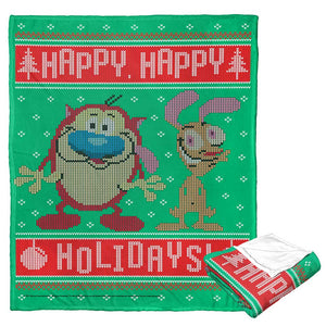 Nickelodeon Nick Rewind Ren And Stimpy Happy Happy Holidays Silk Touch Throw Blanket 50x60 Inches