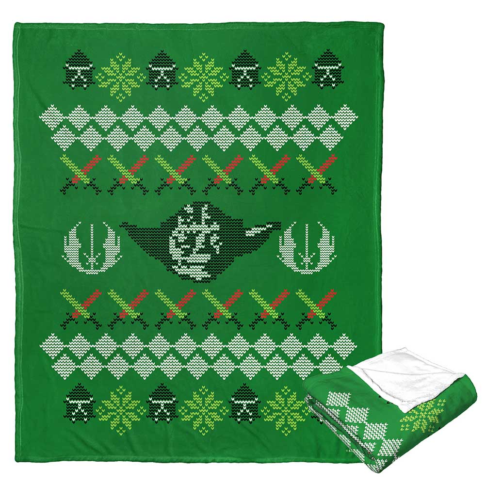 Disney Star Wars Yoda Xmas Sweater Silk Touch Throw Blanket 50x60 Inches