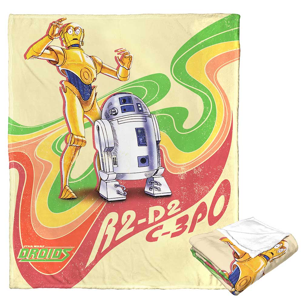 Disney Star Wars Retro Rainbow Droids Silk Touch Throw Blanket 50x60 Inches