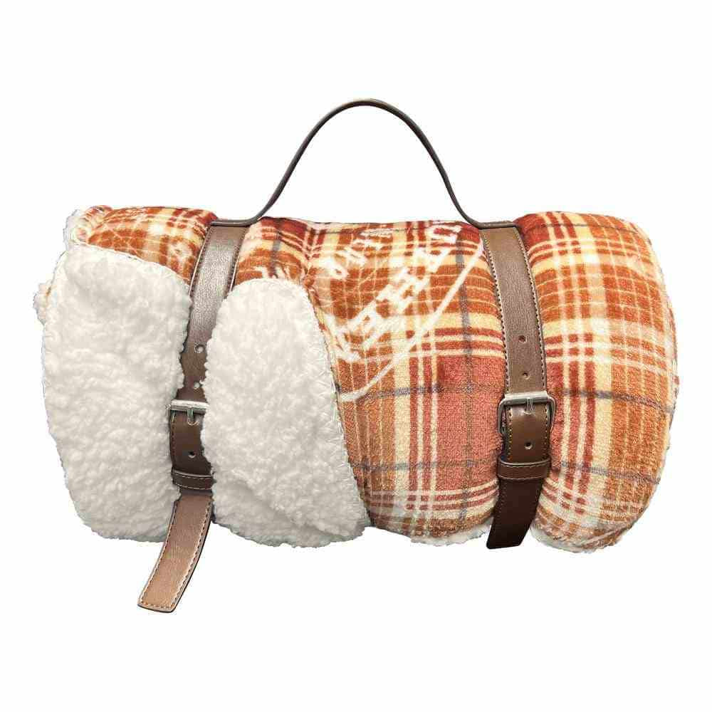 Paramount Yellowstone Cowboy Plaid Silk Touch Sherpa Throw Blanket With Carrying Strap 60x70 Inches