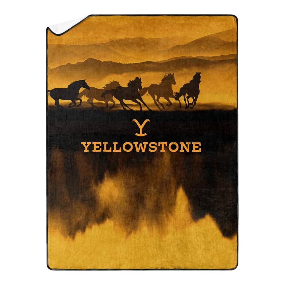 Paramount Yellowstone Wild Horses Silk Touch Sherpa Throw Blanket Twin Size 60x80 Inches