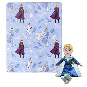 Disney Frozen 2 Friends In Leaves Character Hugger Pillow and Silk Touch Throw Blanket Set 40x50 Inches