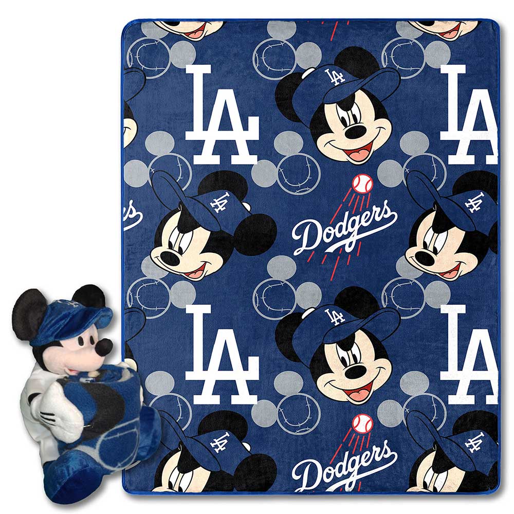 MLB Los Angeles Dodgers Pitch Crazy Mickey Hugger Pillow & Silk Touch Throw Blanket Set 40x50 Inches