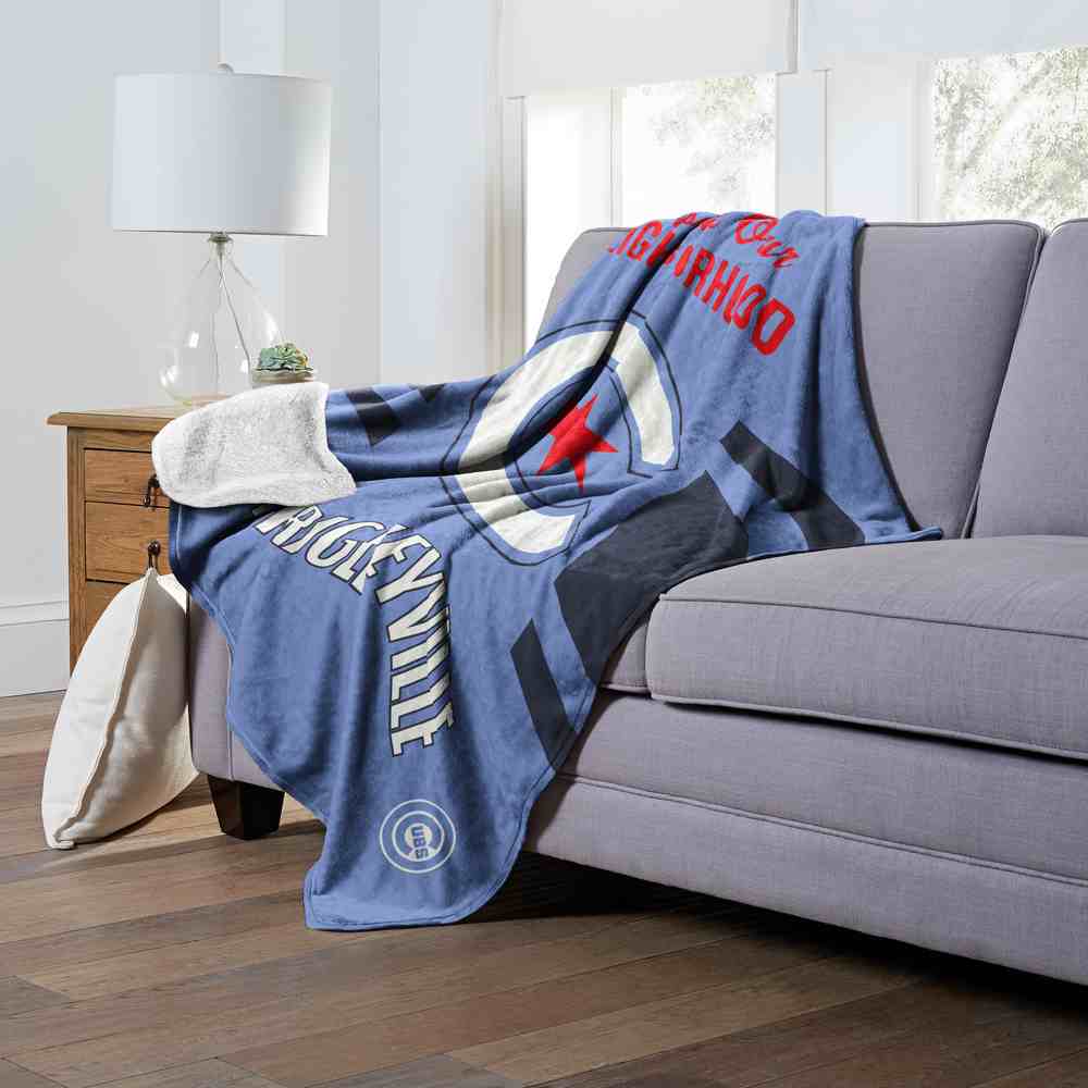 MLB Chicago Cubs City Connect Silk Touch Sherpa Throw Blanket 50x60 Inches