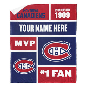 NHL Montreal Canadiens Colorblock Personalized Silk Touch Sherpa Throw Blanket 50x60 Inches