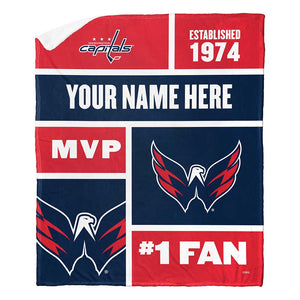 NHL Washington Capitals Colorblock Personalized Silk Touch Sherpa Throw Blanket 50x60 Inches