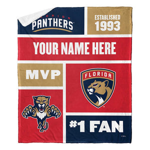 NHL Florida Panthers Colorblock Personalized Silk Touch Sherpa Throw Blanket 50x60 Inches