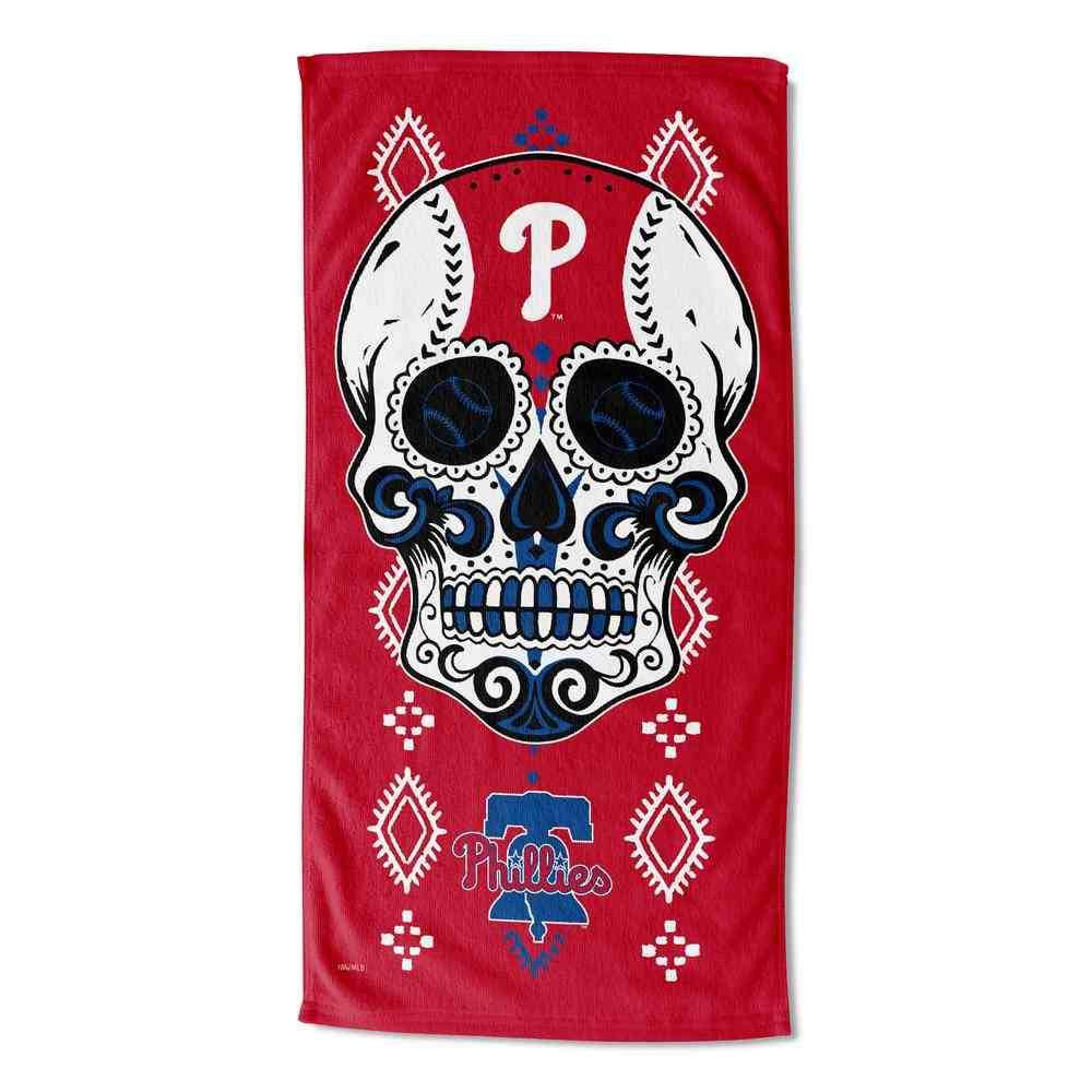 MLB Philadelphia Phillies Candy Skull Beach Towel 30x60 Inches