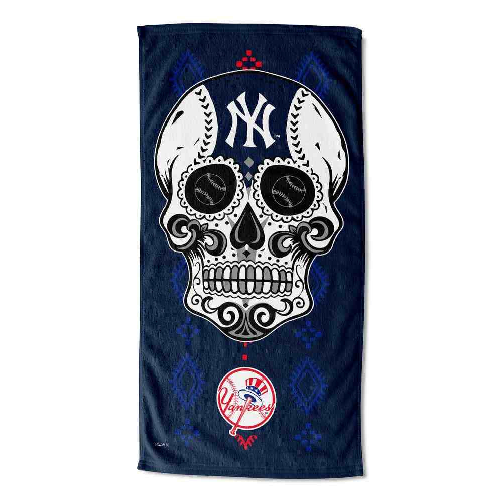 MLB New York Yankees Candy Skull Beach Towel 30x60 Inches