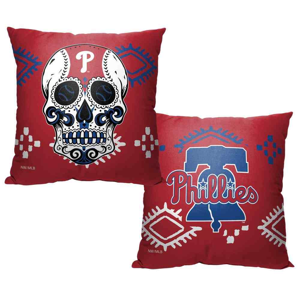 MLB Philadelphia Phillies Candy Skull Throw Pillow 18x18 Inches