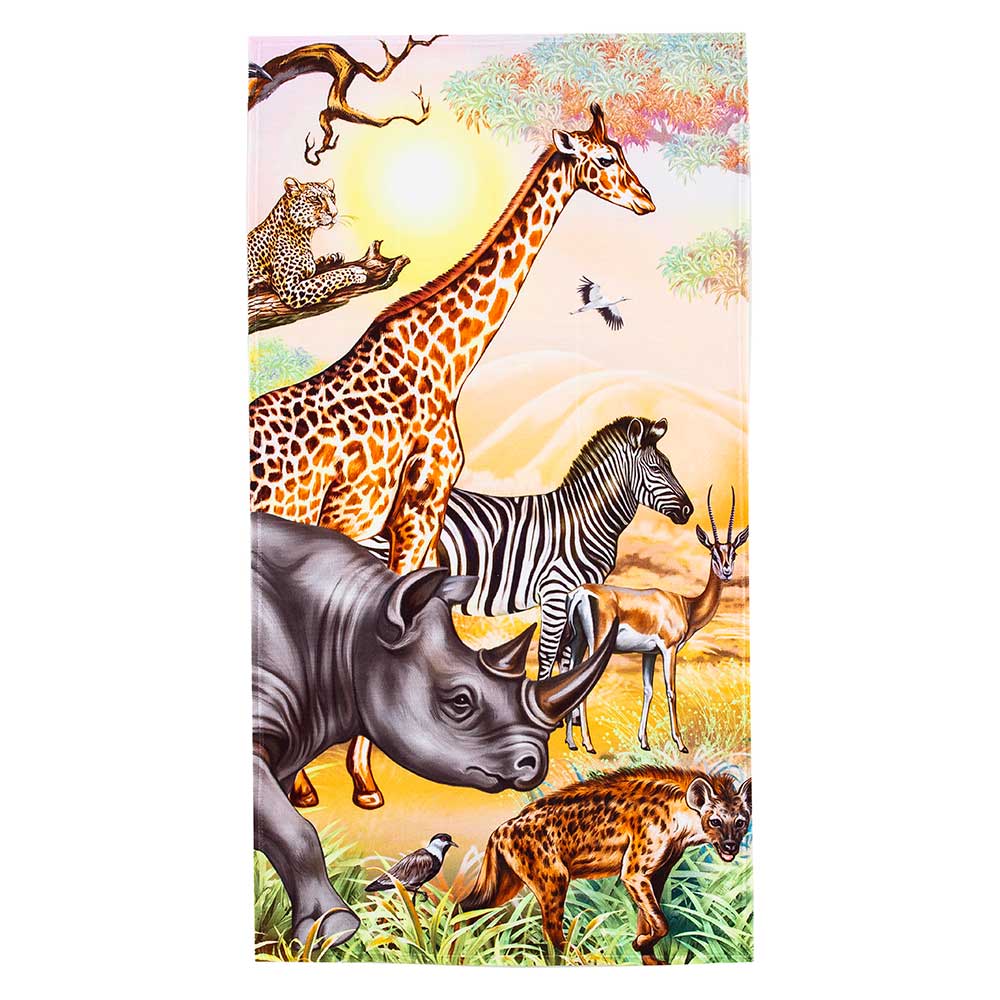 Elephant Lion and Safari Animals Beach Towel 30x60 Inches