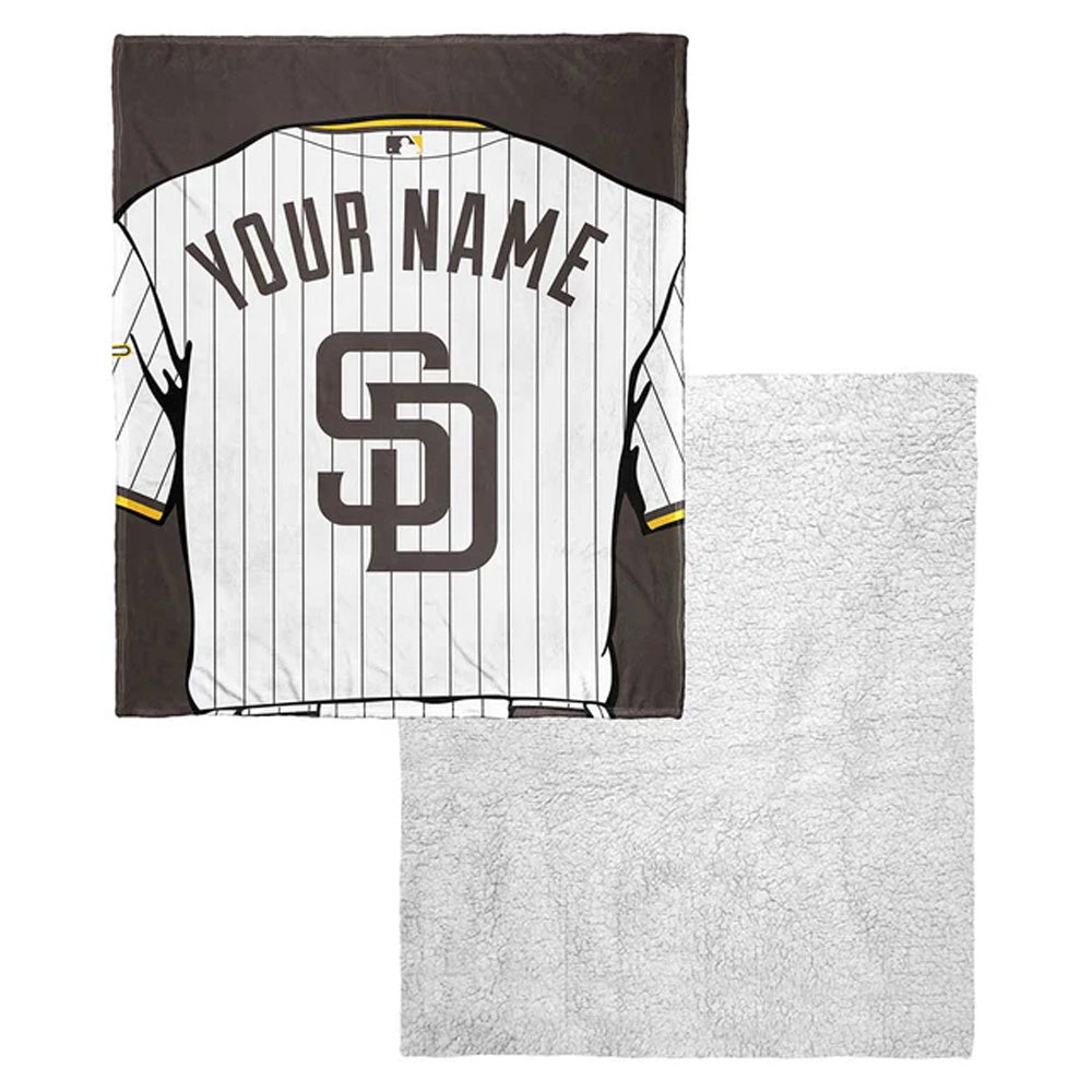 MLB San Diego Padres Jersey Personalized Silk Touch Sherpa Throw Blanket 50x60 Inches