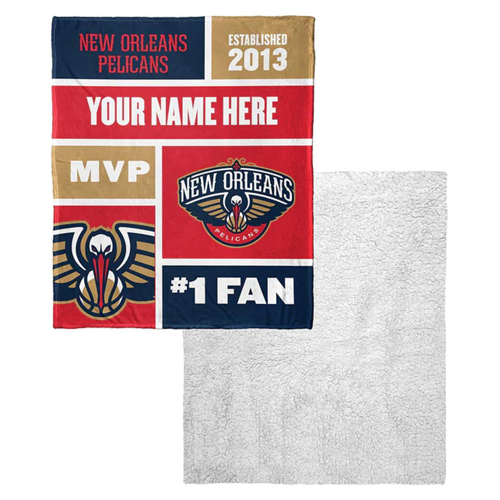 NBA New Orleans Pelicans Colorblock Personalized Silk Touch Sherpa Throw Blanket 50x60 Inches