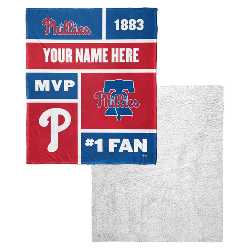 MLB Philadelphia Phillies Colorblock Personalized Silk Touch Sherpa Throw Blanket 50x60 Inches