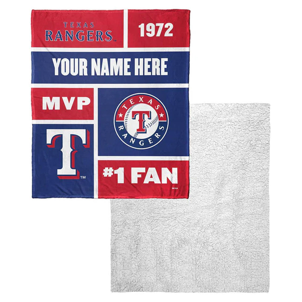 MLB Texas Rangers Colorblock Personalized Silk Touch Sherpa Throw Blanket 50x60 Inches