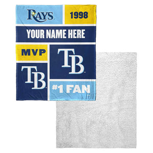 MLB Tampa Bay Rays Colorblock Personalized Silk Touch Sherpa Throw Blanket 50x60 Inches