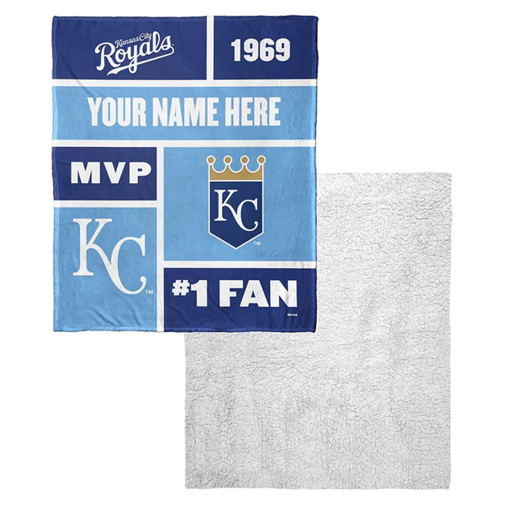 MLB Kansas City Royals Colorblock Personalized Silk Touch Sherpa Throw Blanket 50x60 Inches