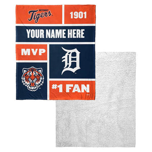 MLB Detroit Tigers Colorblock Personalized Silk Touch Sherpa Throw Blanket 50x60 Inches