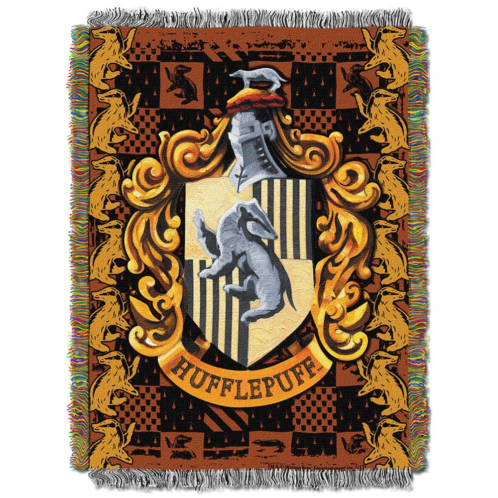 Warner Bros. Harry Potter Hufflepuff Crest Woven Tapestry Throw Blanket 48x60 Inches