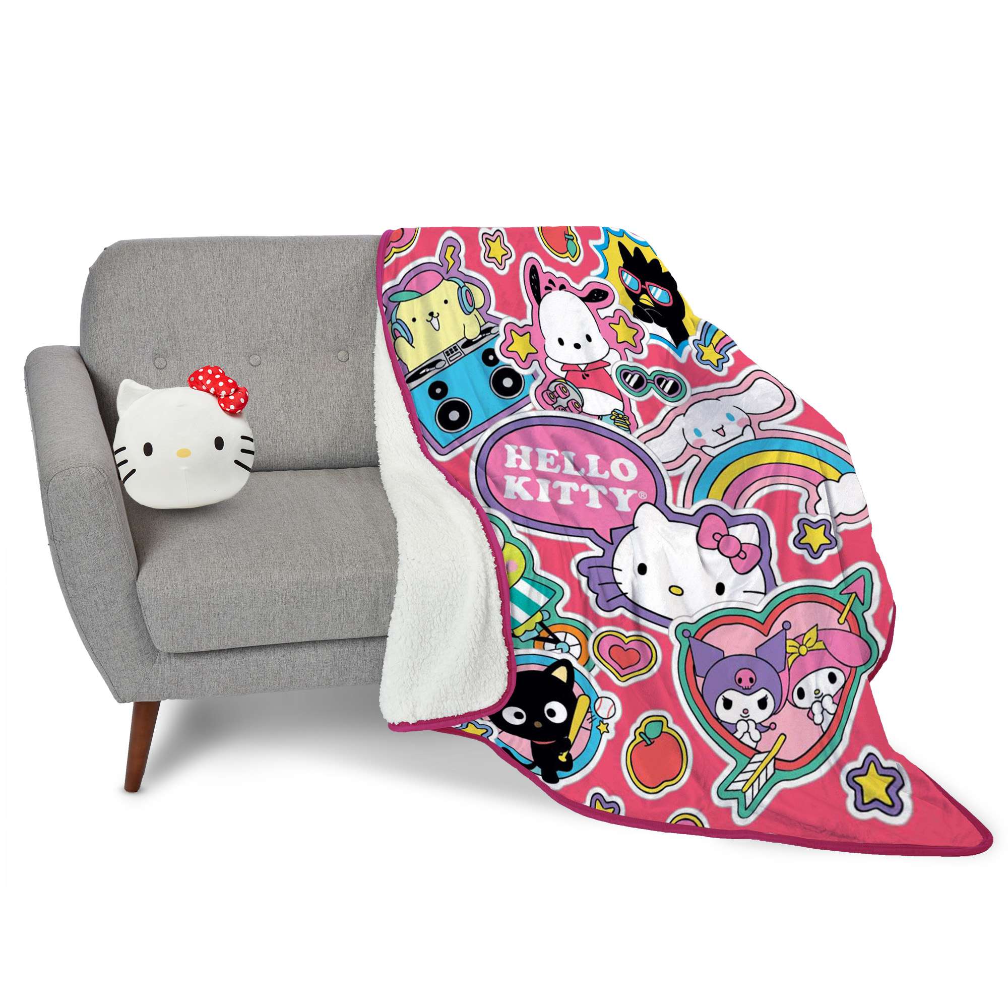 Sanrio Hello Kitty Sticker Friends Character Cloud Pillow Silk Touch Sherpa Throw Set