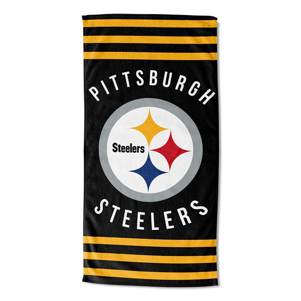 NFL Pittsburgh Steelers Stripes Beach Towel, Soft Oversized Team Logo Poolside Accessory, 30 x 60 Inches
