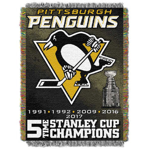 NHL Pittsburgh Penguins Commemorative 5 Times Champs Woven Tapestry Wall Hanging 48x60 Inches
